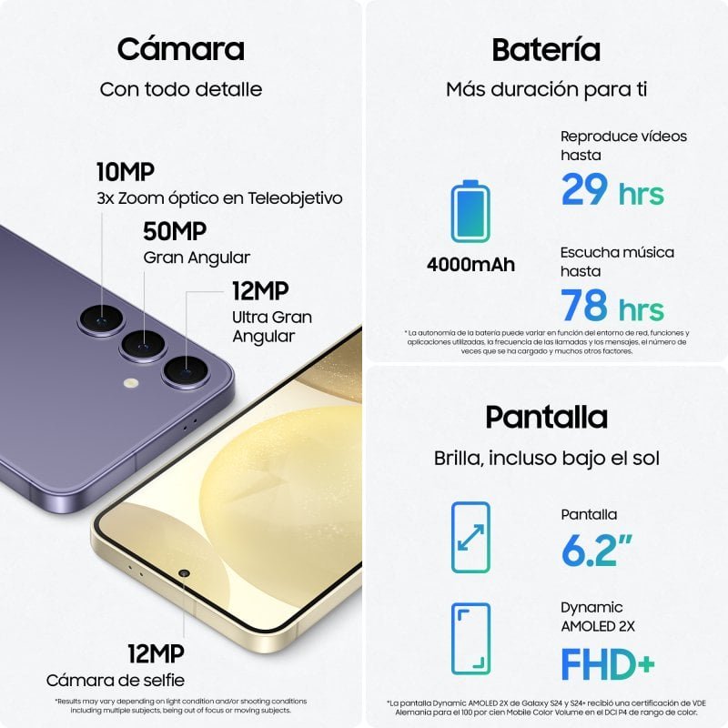 Samsung Galaxy S24 - Smartphone, 128 GB almacenamiento, 8 GB RAM, AI móvil