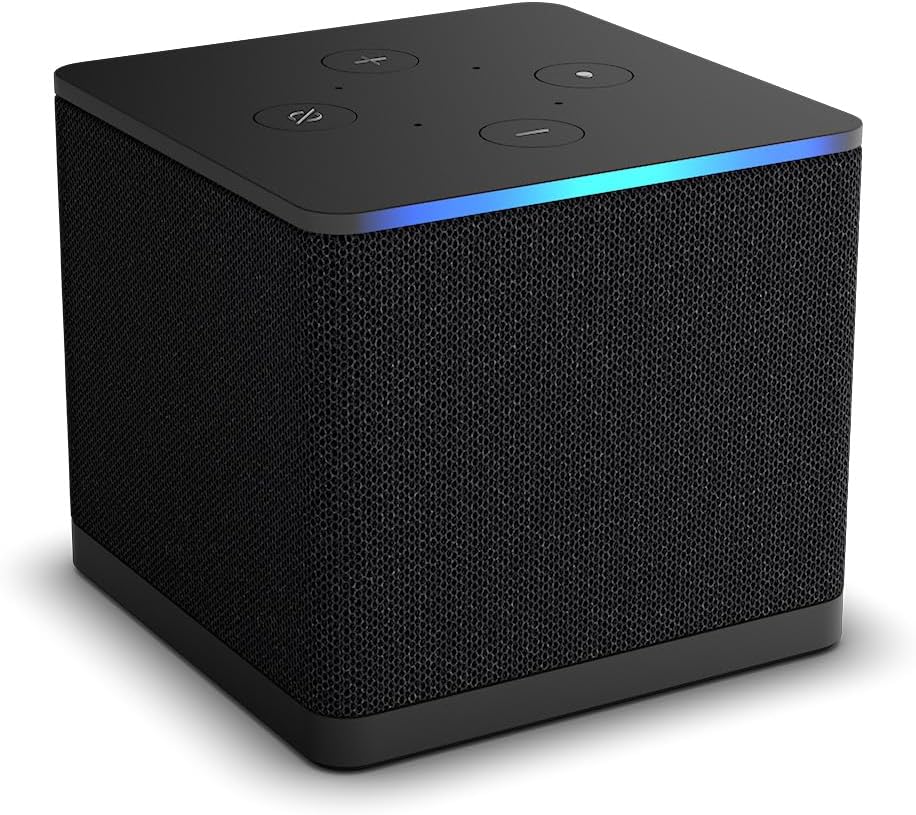 Fire TV Cube, dispositivo de streaming, control de voz Alexa, 4K Ultra HD, entretenimiento en casa.