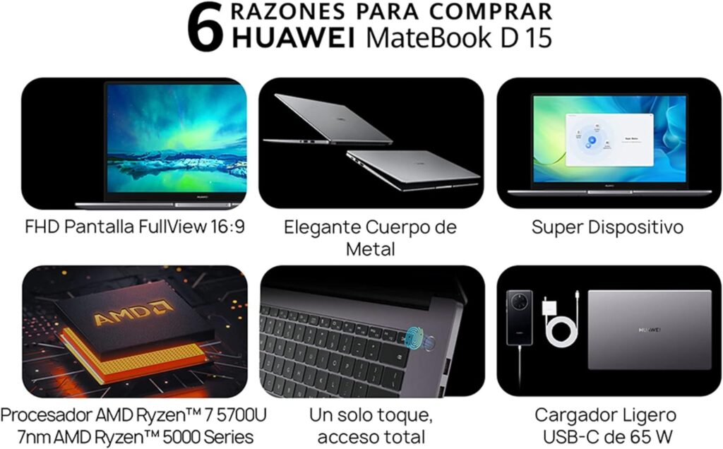 Huawei MateBook D14 - Laptop Huawei, pantalla 14 pulgadas, carga rápida, Windows 10
