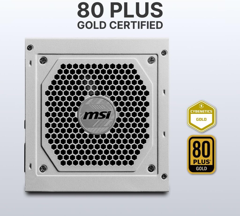 "Fuente de alimentación MSI Blanca, eficiencia 80 PLUS, diseño modular"
