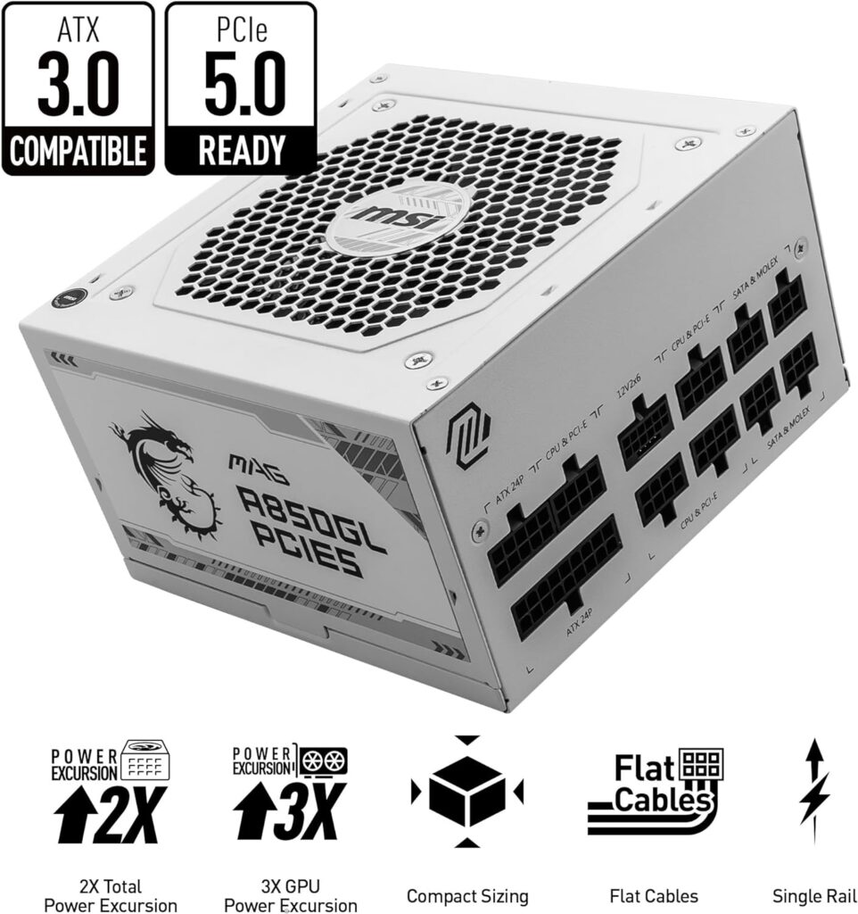 "Fuente de alimentación MSI Blanca, eficiencia 80 PLUS, diseño modular"