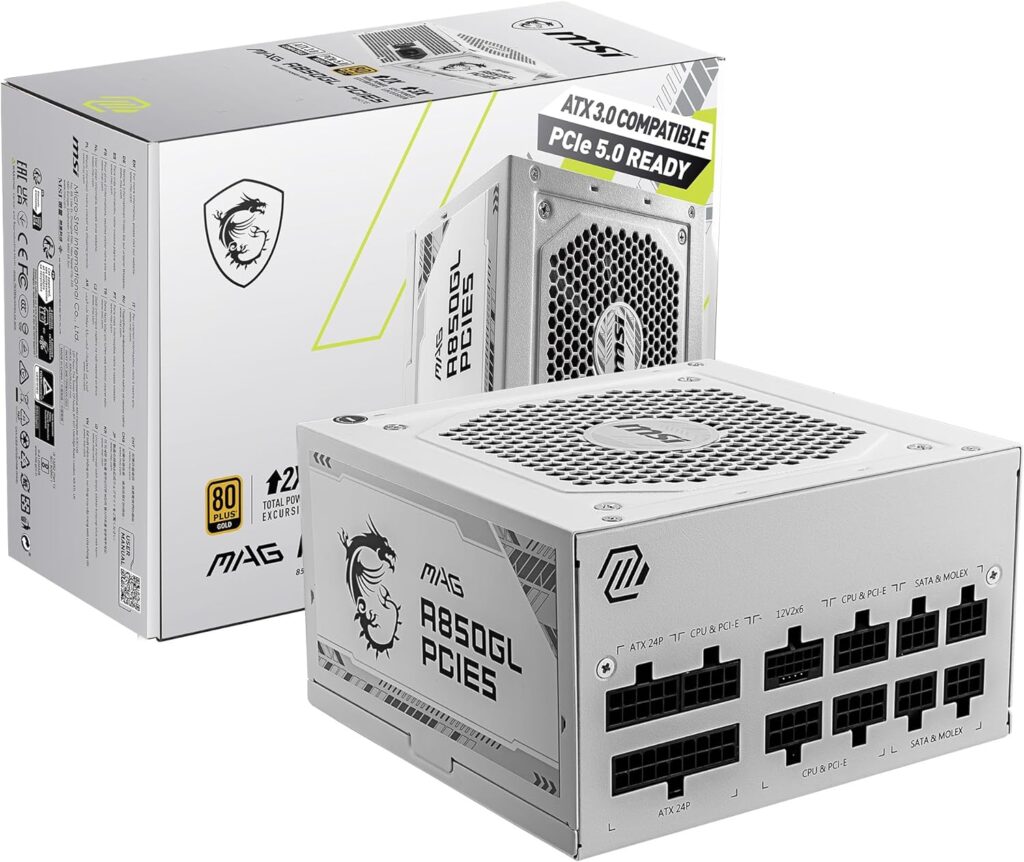 "Fuente de alimentación MSI Blanca, eficiencia 80 PLUS, diseño modular"